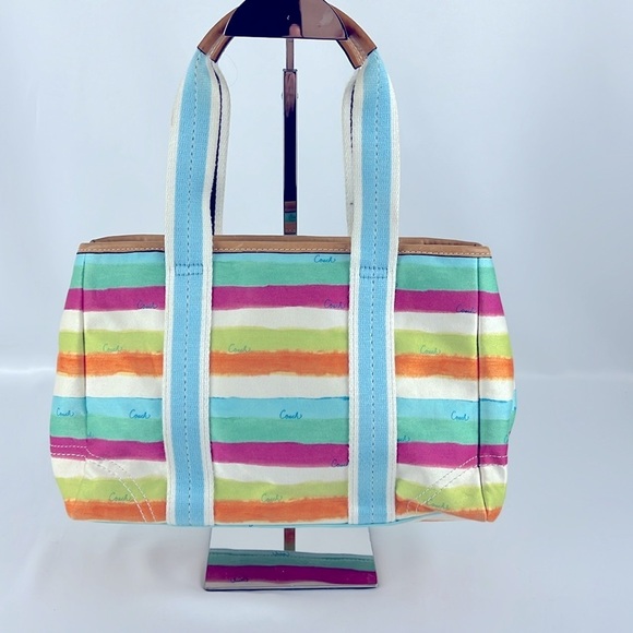 Coach Hampton Watercolors Pastel Striped Fabric Tote Handbag Small G0932-10025 - Picture 3 of 16